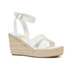 ESSEX GLAM Womens Espadrille Wedge Heel Sandals Ladies Ankle Strap White Synthetic Leather Summer Casual Platform Shoes Size 5