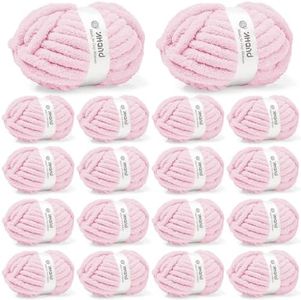 Inhand Baby Pink Chunky Chenille Yarn for Hand Knitting,Thick Bulky Mom Blanket Yarn for Crocheting,Soft Fluffy Yarn for Mother’s Day Gifts and Crafts for Women/Grandma,18 Pack (29.5Yds/8.4oz Each)