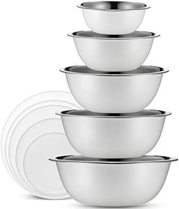 WHYSKO Stainless Steel Mixing Bowl Set, 10 Piece Stainless Steel Mixing Bowls with Lids Set for Food Prep Storage and Serving, Dishwasher Safe for Kitchen Baking Cooking, White