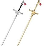 OIIKI Sword Hair Sticks 2pcs, Metal Sword Hair Pins Stick for Buns, Chinese Hair Chopstick for Women Girls Hair Thick Gold Silver Color Hair Accessories