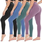 CAMPSNAIL 4 Pack Leggings for Women - High Waisted Soft Tummy Control Slimming Black Yoga Pants Workout Running Black Pink Ins Green Blue