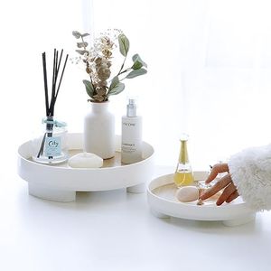 Round Vanity Tray 2 Pack, White Decorative Tray for Bathroom Dresser Counter Countertop,Dispenser Plate Serving Trays Pedestal Tray for Perfume,Cosmetics,Jewelry,Makeup,Skincare Organizer (11.6" & 9")