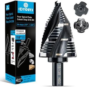 M35 Four Spiral Flute Step Drill Bit Set 1/4" - 1-3/8" (19 Sizes), 1/4" Hex Shank Drill, Impact Resistant M35 Cobalt Step Drill Bit, for Stainless Steel, Wood, Aluminum, Plastic