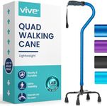 Vive Quad Cane - Walking Stick for Men and Women - Lightweight Adjustable Staff - Comfortable Right and Left Hand Grip for Stability Support - Four Prong Sturdy Aluminum Travel Aid - 4 Tip Dark Blue
