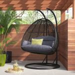 Indiid Homes Double Seater Hammock Swing Chair with Stand and Cushion for Patio Balcony Garden Terrace Living Room Relaxing Chair| Powder Coated Frame |UV Protected Wicker