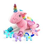 My First Stuffed Plush Playset Unicorn Toy Unicorn Mommy Stuffed with 4 Babies for Kids Boys Girls (pink-white)