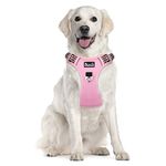 Eyein No Pull Dog Harness Large, Comfortable Heavy Duty Pet Vest Harness for Large Dog, Front Clip Easy Control Puppy Harness with Soft Padded Handle Reflective for Outdoor Training Walking (Pink,L)