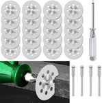 20 pcs Diamond Cutting Wheel Cut Off Discs Coated(22mm) with 4pcs 3mm Mandrel and Screwdriver for Dremel Rotary Tool
