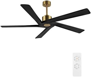 WINGBO 72" DC Ceiling Fan No Light with 3 Downrods, 5 Carved Solid Wood Blades, 6-Speed Reversible DC Motor, Black Large Ceiling Fan without Lights in Brass Finish, ETL Listed