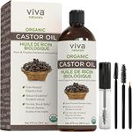 Viva Naturals Organic Castor Oil, 16 fl oz - Cold Pressed Castor Oil for Skin, Hair and Lashes - For Thicker and Soft Feeling & Looking Hair - Certified Organic & Non-GMO - Includes Beauty Kit