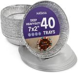 MATANA - 40 Round Aluminium Foil Baking Trays, Perfect for Pastry, Flan, Pie Dishes Cases with Lids (18cm/800ml)