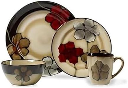 Pfaltzgraff Painted Poppies 16-Piece Stoneware Dinnerware Set, Service for 4, Tan/Assorted -
