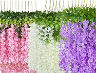 Logro Pack Of 12Piece Artificial Vine Fake Pink, Purple & White Wisteria Hanging Garland Long Hanging Bush Flowers, String Home, Party Decor (4-Pink, 4-Purple, 4-White) - 45.00 Cm