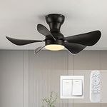 Ceiling Fan with Light and Remote, 30 Inch Indoor Outdoor Ceiling Fans with 5 Blades, 6-Speeds, 3 Colors for Farmhouse, Living Room, Dining Room (black)