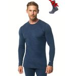 Merino.tech Merino Wool Base Layer Men - 100% Merino Wool Long Sleeve Thermal Shirts Heavyweight (Large, 320 Navy)