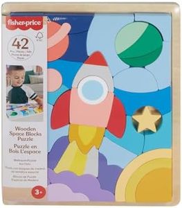 Fisher-Price Preschool Toy Wooden Space Jigsaw Puzzle with Stacking Blocks, 42 Wood Pieces for Sorting Play Ages 3+ Years