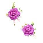 Floinla Hot Pink Corsage and Boutonniere Set Artificial Rose Wrist Corsage Wristlet Band Bracelet and Men Boutonniere Set for Wedding Flowers Accessories Prom Party Decoration