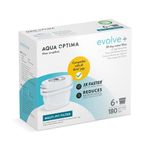 Aqua Optima Water Filter Cartridge 6 Pack (6 Months Supply), Evolve+ Compatible with Brita Maxtra, Maxtra+ & PerfectFit, 5 Stage Filtration System Reduces Chlorine, Limescale & Other Impurities ,White