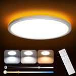 ELEPHANTBOAT® Plastic 12" LED Ceiling Light with Remote Control,Dimmable 24 W 3-Color Ceiling Light with Dim Night Light 1800k Warm,Round Flush LED Ceiling Lights (White)
