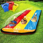 JAMBO Triple Lane Slip Splash and Slide for Backyards with 3 Bodyboards | Water Slide Waterslide Backyard Outdoor Water Toys for Kids with Sprinklers | Outdoor Splash Mat