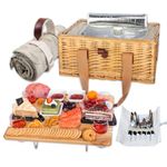 Hap Tim Wicker Picnic Basket for 4 with Mini Folding Wine Picnic Table & Large Insulated Cooler Bag & Cutlery Service Kits for 4 Person, Couples Gifts, Wedding Gifts (Y2307-4-CM)