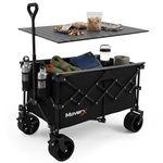 MoverX 200L Camping Trolley on Wheels, Table Folding Wagon, Portable Camping Cart, Foldable Trolly for Festival Beach Outdoor Garden Picnic Shopping Fishing, Wide Wheels, Adjustable Handle, Black