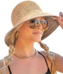 FURTALK Sun Hats for Women Summer Beach Hat Wide Brim Handmade Straw Hat Foldable Packable UPF 50 Crochet Travel Bucket Hat Khaki