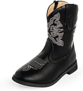 Norty Boy's Girl's Unisex Western Cowboy Boot for Toddlers to Big Kids, Black, 2 Little Kid