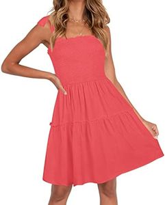 ZESICA Women's 2024 Summer Spaghetti Strap Sleeveless Square Neck Ruffle A Line Swing Mini Dress, Watermelon, Medium