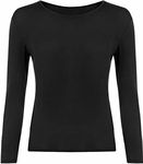 FASHION MY LOVE Women Ladies Long Sleeve Round Neck Plain Top Stretchy Casual Summer T-Shirts Basic Slim fit Tee Tops UK Plus Size 8-26 Black