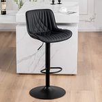 YOUTASTE Set of 1 Modern Bar Stool with Back Adjustable Barstools Luxury Upholstered Bar Chairs Faux Leather Counter Height Bar Stool Swivel Barstool for Home Kitchen Island Black