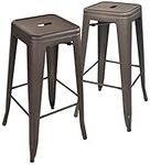 Signature 30 Inches Metal Bar Stools High Backless Stools Indoor Outdoor Stackable Kitchen Stools, Bronze, Set of 2