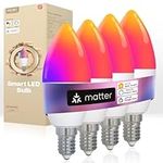 MOES Smart Bulb E14 Candle Light Bulbs, Matter Over WiFi, 6W 470lm 2700K-6500K RGB Dimmable 16 Million Colour Warm White Changing, Compatible with Alexa/Google Home/Apple Home - 4 Pack