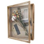 GraduationMall 13x16 Shadow Box Frame Solid Wood Glass Door Display Case with Linen Back and 6 Stick Pins,1.5 inches Interior Depth,Ideal for Memorabilia Pictures Flowers Medals Tickets