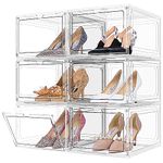 Large Clear Plastic Shoe Boxes, 6 Pack. Hard, Sturdy, Durable And Stackable Organizer Storage Bins With Magnetic Front Door. Display Case And Containers For Closet, Cabinet, Cubby by MadeGlad (13.4" x 10.6" x 7.5")