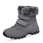 DRECAGE Winter Ankle Snow Boots with Warm Fur Lining Waterproof Women Warm Hiking Booties Anti Slip Shoes Grey UK 7 EU 41