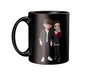 ECFAK Friends Forever Cute Boy and Girl Printed Black Ceramic Coffee/Tea Mug Best Gift for Frienship Day/Birthday 330ml (11 Oz Cup)