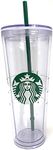 Starbucks Cold Cup Clear Venti Tumbler Traveler with Green Straw Logo - 24 oz