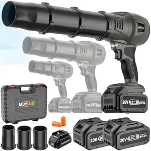 Cordless Leaf Blower with 2-Battery Fast Charger | 200,000 RPM Powerful Motor with 3-Section Adjustable Nozzle for Yard Garage Car Cleaning