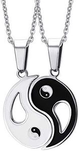 NewZenro 2 Pieces Yin Yang Bff Couples Pendant Necklace Chain for Women Mens Boys Girls Personalized Matching Puzzle Diagrams Stainless Steel Necklaces 19.6" Gifts for Girlfriend Boyfriend Birthday Sister Xmas, Metal, Cubic Zirconia