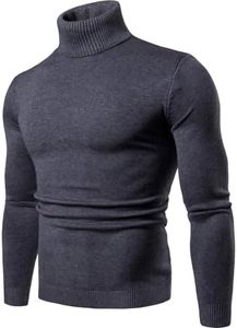 Flygo Men's Turtleneck Sweater Slim Fit Soft Knitted Basic Pullover Sweater(Large, Dark Grey)