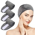 KinHwa Headbands for Washing Face Non-slip Make-up Headwraps Adjustable Hair Bands Fits All Head Sizes Perfect for Sports, Yoga, Workout or Bath 3 Pack - Gray