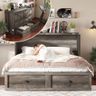 AMERLIFE Queen Murphy Bed with Storage & Charging Station, Farmhouse Murphy Cabinet with Foldable Panel, Noisy Free, for Living Room, Guest Bedroom, Office, Rustic Grey