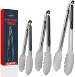 Kitchen Tongs Stainless Steel, Set of 3 (7”, 9” and 12”) Heat Resistant Stainless Steel Tongs for Serving Food, Heavy Duty Locking Metal Tongs for Cooking Tongs, Salad Food BBQ Tongs, Kitchen Utensils