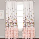 Lush Decor Flutter Butterfly Curtains | Ruffle Print Design Window Panel Set for Living, Dining, Bedroom (Pair), 84” x 52”, Pink