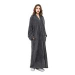 Oksun Womens Plus Size Fleece Dressing Gown Soft Bathrobe Full Length with Zipper