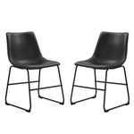 Walker Edison Douglas Urban Industrial Faux Leather Armless Dining Chairs, Set of 2, Black