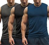 COOFANDY Tank Top Men Running Top Vest Tops 3 Pack Gym Vest Sleeveless Tshirt Sports Top Active Wear Shirt Workout Vest Running Top Fitness Vests Black/Dark Gray/Blue M