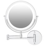 Ovente 8.5" Lighted Wall Mount Makeup Mirror, 1X & 7X Magnifier, 360 Degree Double Sided Circle LED, Extending & Retractable Arm, Compact & Cordless, Battery Powered, Polished Chrome MFW85CH1X7X