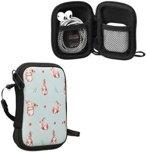 kwmobile Neoprene Case Compatible with in-Ear Headphones - Case with Zip - Rabbits and Flowers